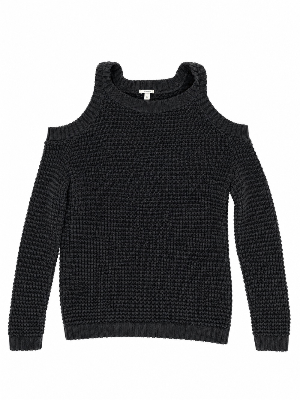 Charlotte Russe Black Cold-Shoulder Waffle Knit Sweater